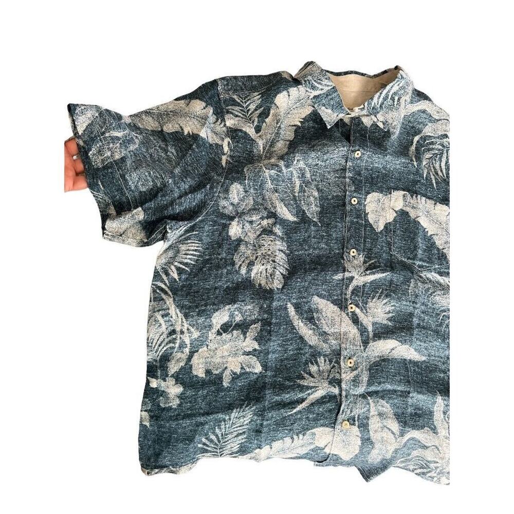 XL Tommy Bahama Linen Blue Hawaiian Shirt Short Sleeve Button Down